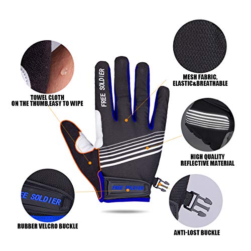 FREE SOLDIER Guantes de Ciclismo de Dedo Completo/Medio Dedo para Hombre Guantes MTB Antideslizantes Transpirables para Gimnasio Bici Motocicleta Deportes al Aire Libre(Dedo Completo/Azul,S)