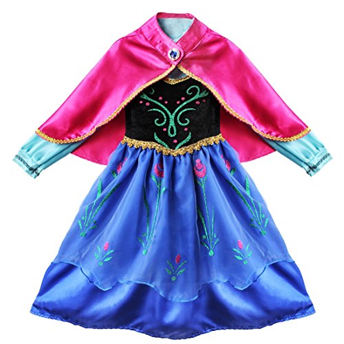 Freebily Disfraz Niña de Princesa Reina de La Nieve con Capa Vestido Largo Bordados de Princesa Infantil para Fiesta de Disfraz Halloween Carnaval Costume Azul 5-6 Años