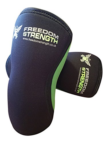 freedomstrength® Verde/Negro rodilla mangas 7 mm par crossfit strongman Power Lifting Levantamiento de Peso