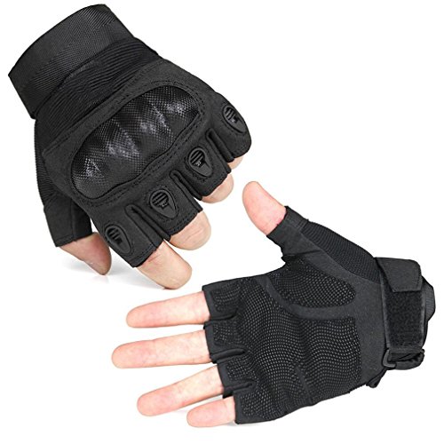 FreeMaster guantes de trabajo deportivos para exteriores sin dedos o a mitad de dedo para hombres, para acampar y bicicleta de montaña, color negro, tamaño X-Large