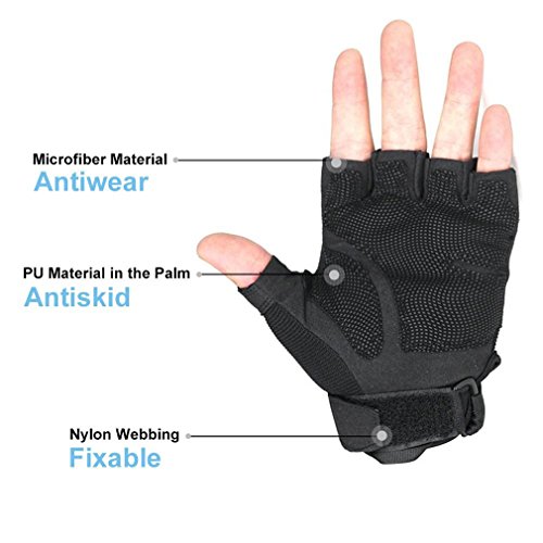 FreeMaster guantes de trabajo deportivos para exteriores sin dedos o a mitad de dedo para hombres, para acampar y bicicleta de montaña, color negro, tamaño X-Large
