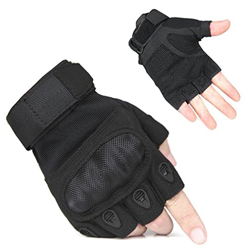 FreeMaster guantes de trabajo deportivos para exteriores sin dedos o a mitad de dedo para hombres, para acampar y bicicleta de montaña, color negro, tamaño X-Large