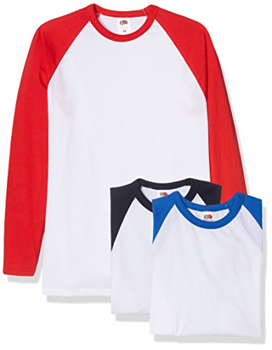 Fruit of the Loom Baseball Classic Long Sleeve Camiseta, Blanco Azul Marino/Blanco Rojo/Blanco Azul Royal, M (Pack de 3) para Hombre