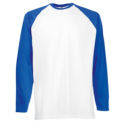 Fruit of the Loom - Camiseta de béisbol de manga corta Blanco Blanco/Azul real. M
