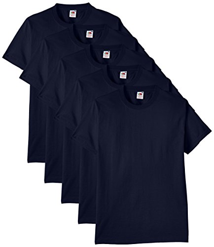 Fruit of the Loom Heavy Cotton tee Shirt 5 Pack Camiseta, Azul (Navy Blue), Large (Pack de 5) para Hombre