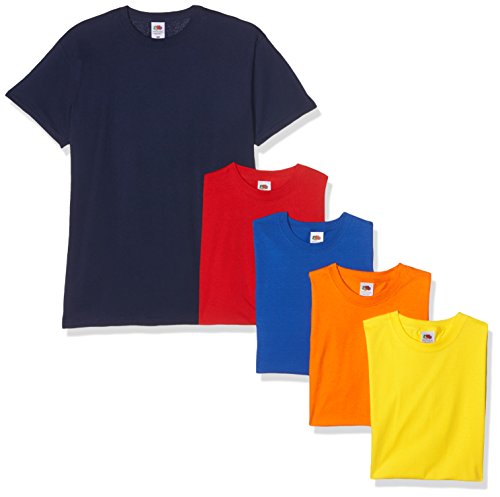 Fruit of the Loom Valueweight Short Sleeve Camiseta, Azul Marino/Rojo/Naranja/Real/Amarillo, M (Pack de 5) para Hombre
