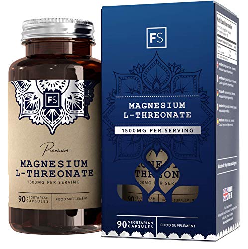 FS Magnesio L Treonato Activo 1500mg Suplemento | 90 Capsulas Veganas con Natural Magnesium Threonate | Nootropicos para Memoria y para el Cerebro | Ayuda per Noche de Sueño | Sin OGM y Sin Gluten