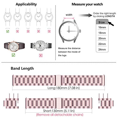 Fullmosa 3 Colores para Correa Metálica de Reloj de Liberación Rápida, Pulsera Reloj de Acero Inoxidable, Oro Rosa 16mm