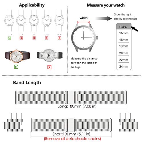 Fullmosa 3 Colores para Correa Metálica de Reloj de Liberación Rápida, Pulsera Reloj de Acero Inoxidable, Plata 22mm