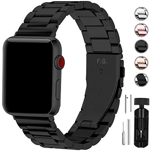 Fullmosa Acero Inoxidable Correa Compatible Apple Watch/iWatch Serie 5, Serie 4, Serie 3, Serie 2, Serie 1, Apple Watch Correa 38mm 40mm 42mm 44mm, Negro 42mm/44mm