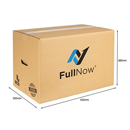 FULLNOW Pack 10 Cajas Cartón Grandes con Asas para Mudanza y Almacenaje Ultraresistentes, 550x350x380mm, Fabricadas en España, Canal Doble