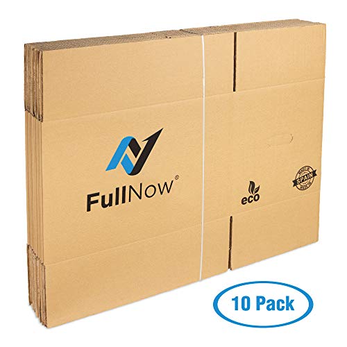 FULLNOW Pack 10 Cajas Cartón Grandes con Asas para Mudanza y Almacenaje Ultraresistentes, 550x350x380mm, Fabricadas en España, Canal Doble