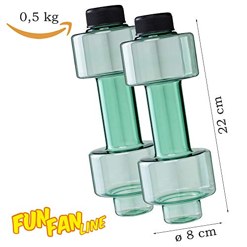 FUN FAN LINE - Pack x2 Botella mancuerna de Medio Kilo Cada una para Entrenamiento en casa. Botellas Que se llenan de Agua para Trabajar musculación sirviendo como Pesas. Capacidad 500 ml Cada una.