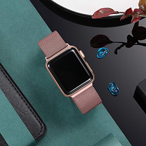 Funbiz Metal Correa Compatible con Apple Watch 38mm 40mm 42mm 44mm, Pulsera de Repuesto de Acero Inoxidable para iWatch Series 5 4 3 2 1, 38mm/40mm-Oro Rosa