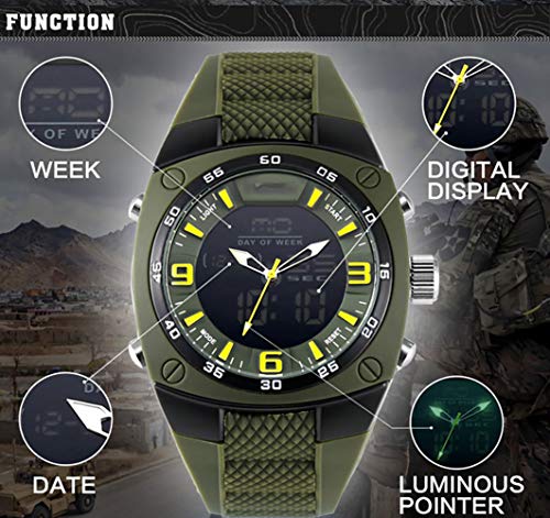 FUNBS Reloj Luminoso a Prueba de Agua, Relojes Deportivos para Hombres, Reloj Multifuncional para Exteriores, Correa de Silicona, Doble Movimiento, Regalo de cumpleaños para Novio-Black