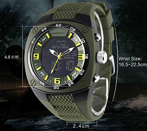 FUNBS Reloj Luminoso a Prueba de Agua, Relojes Deportivos para Hombres, Reloj Multifuncional para Exteriores, Correa de Silicona, Doble Movimiento, Regalo de cumpleaños para Novio-Black