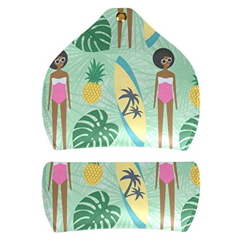 Funda para gafas Gafas de sol Funda Multiuso Gafas Bolsa Escuela Niña africana Horario de verano Playa Hoja de palma Piña Cuero de PU Portátil