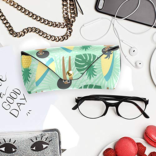 Funda para gafas Gafas de sol Funda Multiuso Gafas Bolsa Escuela Niña africana Horario de verano Playa Hoja de palma Piña Cuero de PU Portátil