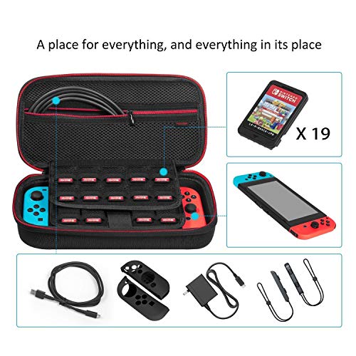 Funda para Nintendo Switch - Younik Versión mejorada Viaje rígida Case con más Espacio de almacenamiento para 19 Juegos, oficial adaptador de AC y otros accesorios Nintendo Switch