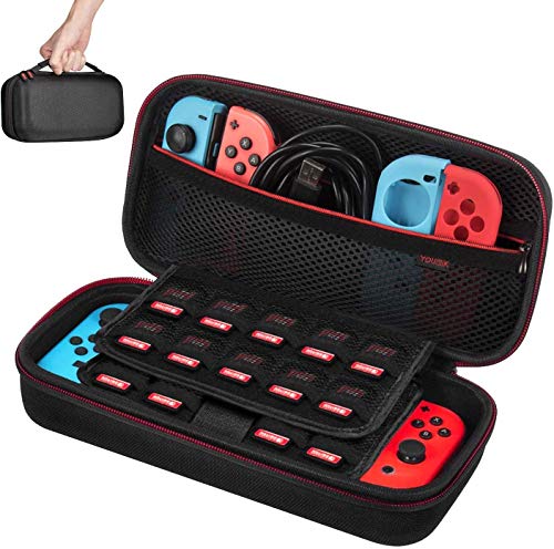 Funda para Nintendo Switch - Younik Versión mejorada Viaje rígida Case con más Espacio de almacenamiento para 19 Juegos, oficial adaptador de AC y otros accesorios Nintendo Switch