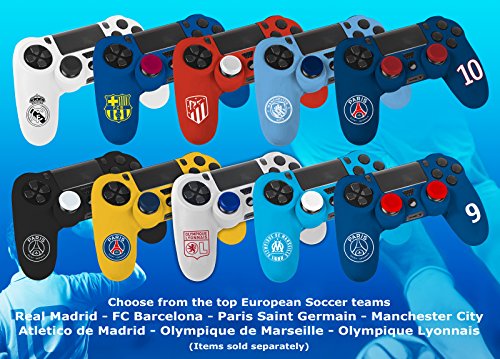 Funda protectora de silicona para mando PS4 - Carcasa blanda antideslizante con Thumb grips caps de precisión para joysticks – Accesorios videojuegos con licencia oficial Atlético de Madrid