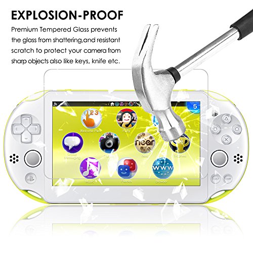 Funda Protectora para Sony PlayStation Vita 2000, AFUNTA 2 piezas de Vidrio Templado para Pantalla Frontal y Película de PET para la Parte Posterior, 1 Funda de Transporte EVA