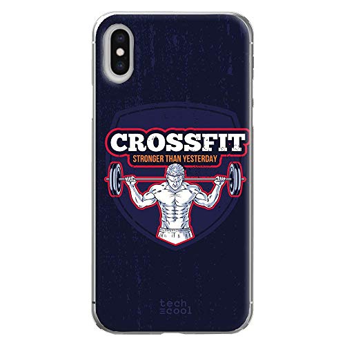 Funnytech® Funda Silicona para iPhone XS MAX [Gel Silicona Flexible, Diseño Exclusivo] Crossfit Fondo Azul