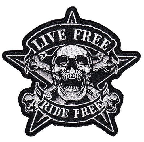 Fvlmne - Parche con la inscripción Live Free Ride Free (aplicación con plancha), diseño calavera de motero
