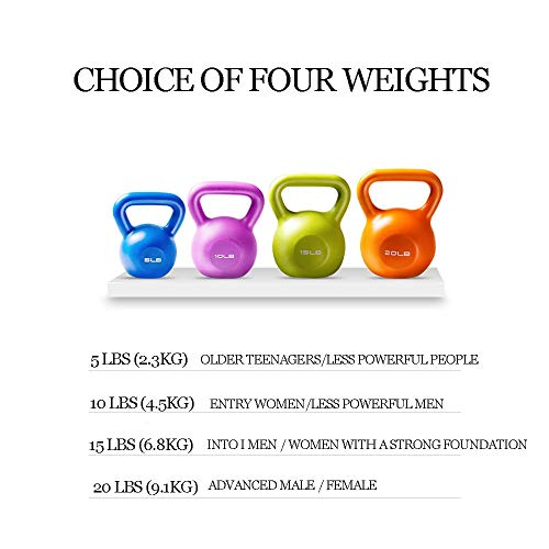 FWQAZ Kettlebell de hormigón 5-20LBS - Pesa Rusa con Revestimiento de Vinilo - Base con Goma Antideslizante + PDF Workout