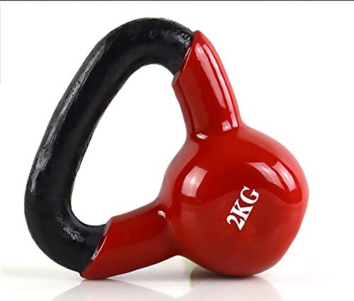 FWQAZ Kettlebell Hierro Fundido 2 kg - Pesa Rusa con Revestimiento de Neopreno + PDF Workout (Rojo)