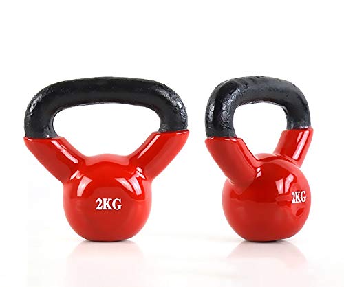 FWQAZ Kettlebell Hierro Fundido 2 kg - Pesa Rusa con Revestimiento de Neopreno + PDF Workout (Rojo)