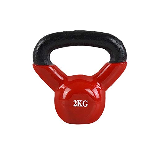 FWQAZ Kettlebell Hierro Fundido 2 kg - Pesa Rusa con Revestimiento de Neopreno + PDF Workout (Rojo)