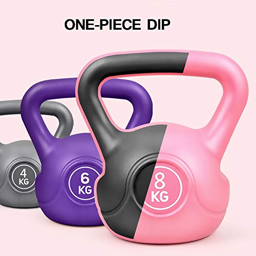 FWQAZ Pesa Rusa de hormigón 4-8 kg - Kettlebell con Revestimiento de Vinilo + PDF Workout (Rosado 1PC)