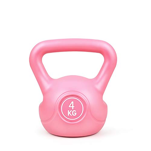 FWQAZ Pesa Rusa de hormigón 4-8 kg - Kettlebell con Revestimiento de Vinilo + PDF Workout (Rosado 1PC)