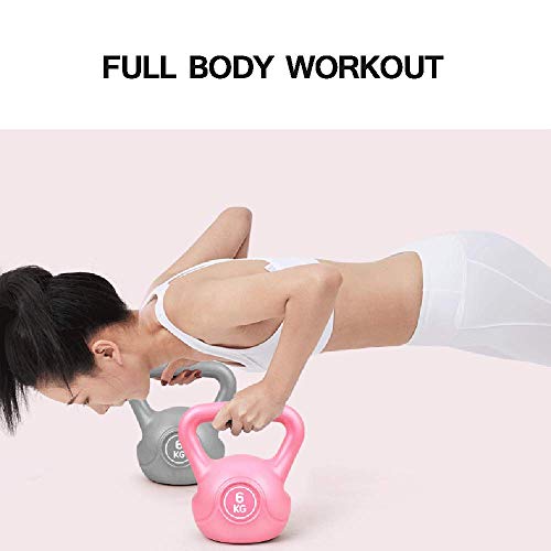 FWQAZ Pesa Rusa de hormigón 4-8 kg - Kettlebell con Revestimiento de Vinilo + PDF Workout (Rosado 1PC)