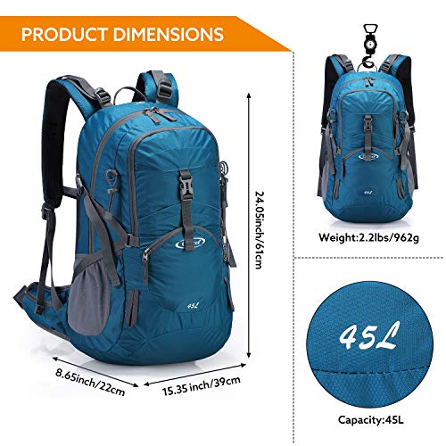 G4Free 45L Mochila de Senderismo Impermeable Mochila Grande Mochila de Viaje para Acampar al Aire Libre Montañismo Trekking con Funda de Lluvia