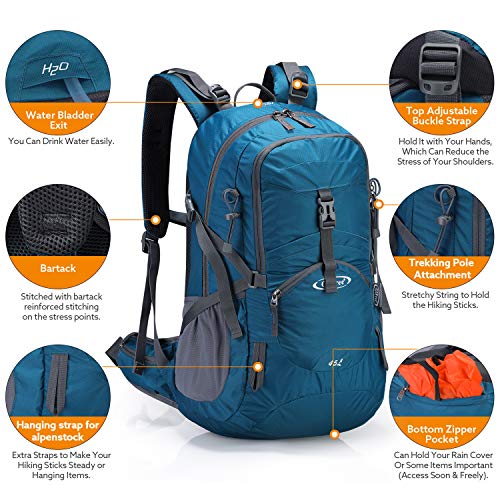 G4Free 45L Mochila de Senderismo Impermeable Mochila Grande Mochila de Viaje para Acampar al Aire Libre Montañismo Trekking con Funda de Lluvia