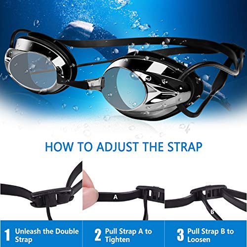 Gafas de natación, gafas de natación antivaho, gafas de natación para hombre y mujer, gafas de natación, gafas de natación para adultos, protección UV, correa ajustable