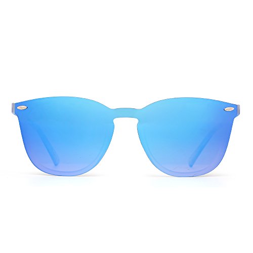 Gafas de Sol Sin Montura Una Pieza de Espejo Reflexivo Anteojos Para Hombre Mujer(Transparente Mate/Azul Grandiente Espejo)