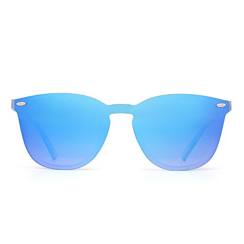 Gafas de Sol Sin Montura Una Pieza de Espejo Reflexivo Anteojos Para Hombre Mujer(Transparente Mate/Azul Grandiente Espejo)