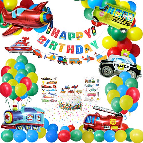 Gafild Globos Decoración de fiesta,Fiesta temática Decoracion Globos de latex Papel de aluminio Transporte Tema Avión Tren Coche de policía Autobús Escolar Yate Camión de Bomberos para Niño Cumpleaños