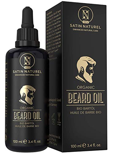 GANADOR 2019* Aceite para Barba ORGÁNICO 3 VECES MAYOR 100ml - Cuidado de la Cara y la Barba con Aceite de Almendra, Jojoba y Argán - Promueve el Crecimiento de la Barba - Vegano + Hecho en Alemania