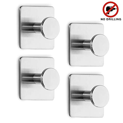 Ganchos Adhesivos 4 Piezas Ganchos Adhesivos de Acero Inoxidable 304 Toallero Perchero Pared de Cocina Baño Autoadhesivo Perchas pared Acero Inoxidable Impermeable Ganchos Multiuso (Plata FY)