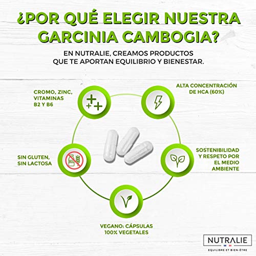 Garcinia Cambogia | Quemagrasas 100% Natural e Inhibidor del Apetito | Termogénico de Alta concentración 60% HCA | 90 Cápsulas Veganas | Nutralie