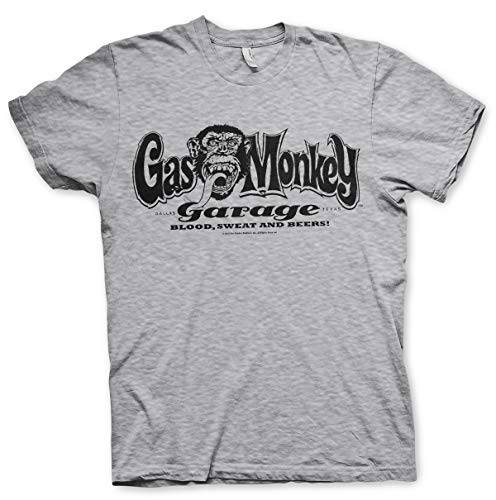 Gas Monkey Garage Oficialmente Licenciado Logo Camiseta para Hombre (Heather Gris), Large