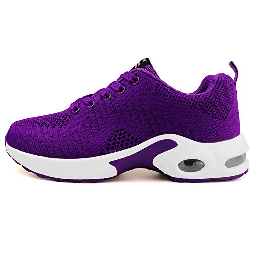 GAXmi Zapatillas Deportivas de Mujer Air Cordones Zapatos de Ligero Running Fitness Zapatillas de para Correr Antideslizantes Amortiguación Sneakers Morado 39 EU