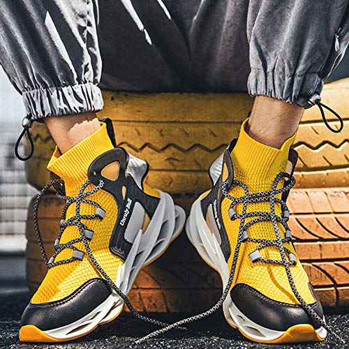 GBZLFH Zapatos casuales para caminar, zapatos deportivos de caña alta para hombres, cordones reflectantes para iluminación nocturna, adecuados para caminar al aire libre por la noche,Amarillo,44