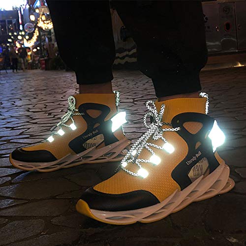 GBZLFH Zapatos casuales para caminar, zapatos deportivos de caña alta para hombres, cordones reflectantes para iluminación nocturna, adecuados para caminar al aire libre por la noche,Amarillo,44