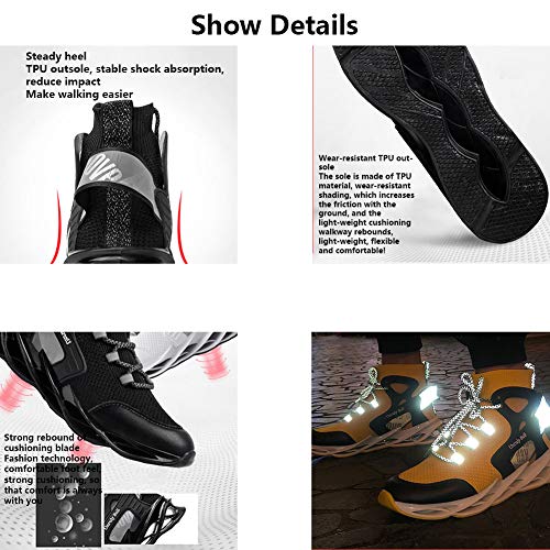 GBZLFH Zapatos casuales para caminar, zapatos deportivos de caña alta para hombres, cordones reflectantes para iluminación nocturna, adecuados para caminar al aire libre por la noche,Amarillo,44