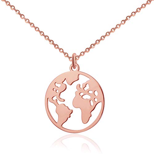 GD GOOD.designs EST. 2015 ® Collar de Mujer con Colgante del Globo (40 + 5cm) Cadena con Colgante de Mapa del Mundo (Rosado)